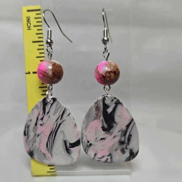 Erins Lovely Creations Jewelry - Elegant Pink and Black Marbled Earrings